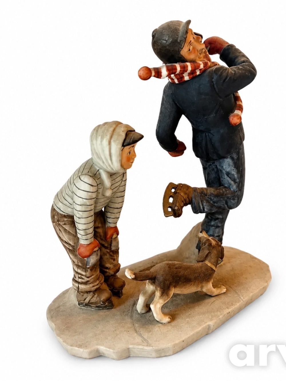 Gorham Hand-Painted Winter Figurine Group in Blue, Cream and Brown